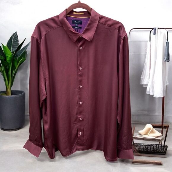 NWT New Ted Baker London Men’s LS Party Shirt Brown Satin Like Finish 2XL (6) - Picture 2 of 9